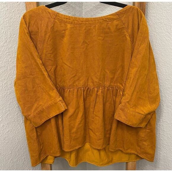 Maeve By Anthropologie NWT Maria Top Babydoll Corduroy Peplum Mustard Size Small - Picture 4 of 8